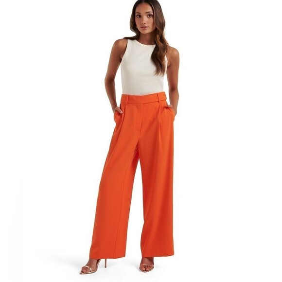 Forever New Pants - Ever New Wide Leg Isla Trousers Orange Gerbera Womens Size 10 Petite New